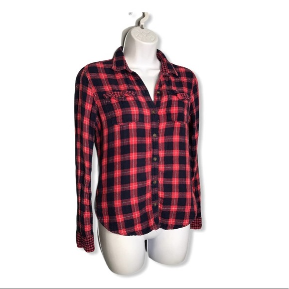 Abercrombie & Fitch | Soft Red & Navy Blue Flannel - Picture 2 of 10